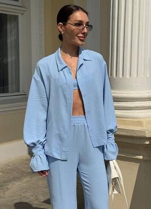 Жіночий костюм трійка топ брюки і сорочка