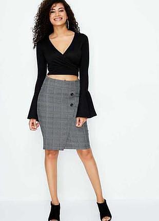 Юбка в принт гусиную лапку имитация запаха