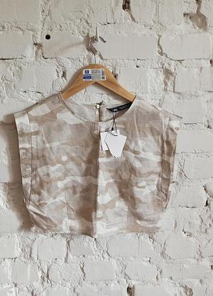 Льняной кроп топ в стиле милитари zara м