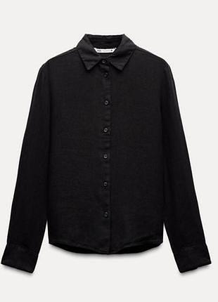 100% лен рубашка zara черного цвета