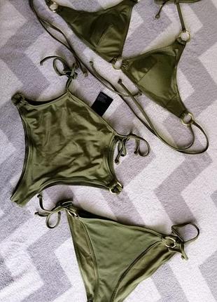 H&m купальник трійка зелений золотий висока посадка s