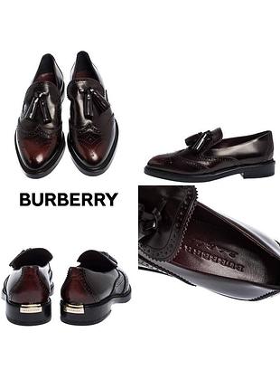 Жіночі лофери burberry з натуральної шкіри оригінал з кодом колір бургунді