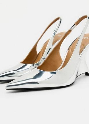 Туфлі босоніжки слінгбек срібні zara limited
