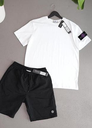 Футболки + шорти stone island фіолетовий велюровий патч🔥