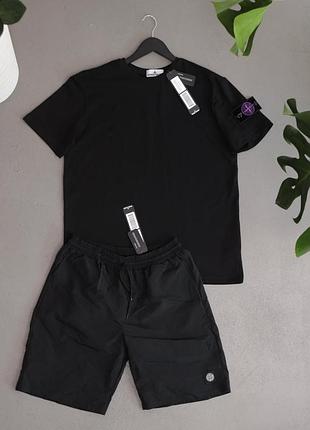 Футболки + шорти stone island фіолетовий велюровий патч🔥