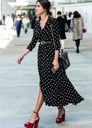 Легкое черное платье миди горошек р. 38 s, m 100% вискоза must have Украина