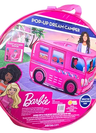Игровая палатка и футляр для переноски barbies pop up dream camper, розовый фургон, кукла барби