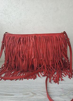 Фірмова шкіряна сумка з бахромою zara
