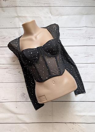 Чореий топ,корсет в блискавки