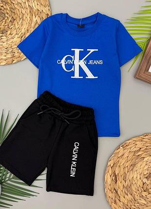 Костюм на хлопчика calvin klein (футболка+шорти) синій/чорний 3-10 років, бавовна