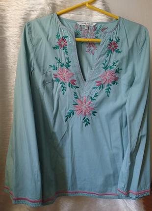 Блуза жіноча laura ashley вишита бавовна, аквамарин, р. 10 (uk)