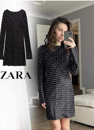 Роскошное темное сатиновое платье в горох zara