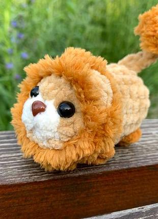 Игрушка мягкая вязаная "лев", "левенок", игрушка брелок лев