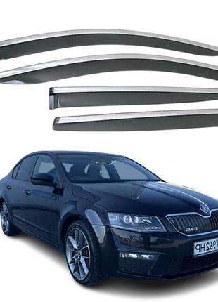 Боковые дефлекторы окон skoda octavia iii a7 седан 2013-2020 на скотче, ветровики на окна с хром молдингом
