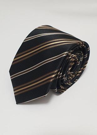 F&f - галстук черный в коричневую и золотистую полоску - slim - британского бренда мужская - fкsl •