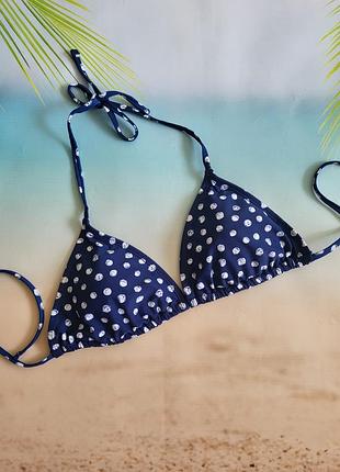 Темно-синий в белый горох купальный лиф шторка треугольники с поролоновыми вставками infinity размер s, eur 36/38