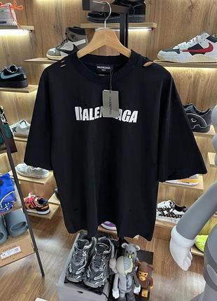 Футболка balenciaga destroy turquoise logo black / white