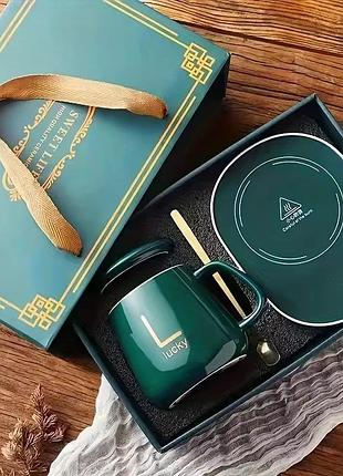 Керамическая чашка с подставкой-подогревателем