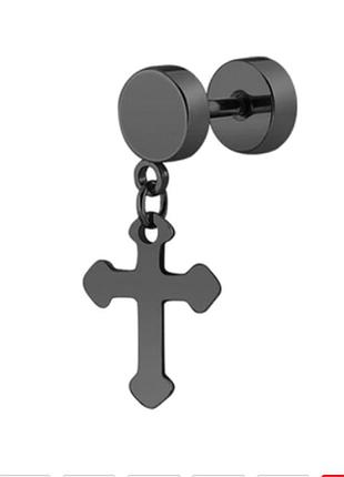 Сережки хрестики з хрестиком чорні в стилі панк 1 шт.