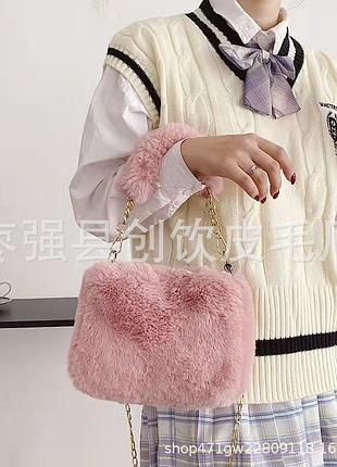 Меховая сумка из искусственного меха, плюша, сумка-клатч с цепочкой через плечо