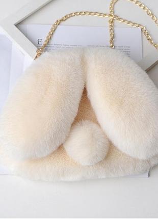 Меховая сумка из искусственного меха "ушки", сумка-клатч с цепочкой через плечо