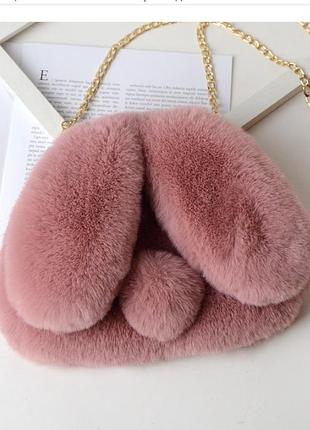 Меховая сумка из искусственного меха "ушки", сумка-клатч с цепочкой через плечо