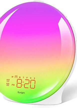 Suright - світловий будильник-нічник із імітацією сходу/заходу сонця, fm-радіо, 19 кольорів, 15 звуків природи