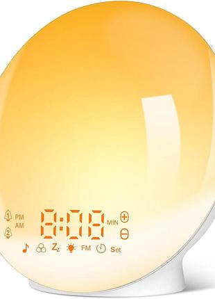 Artinabs jn01 - світловий будильник-нічник з імітацією сходу сонця, fm-радіо, 7 звуків природи, будильник, rgb підсвітка