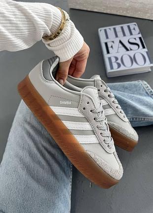 Женские кроссовки adidas samba grey white адидас самба серого с белым цветами