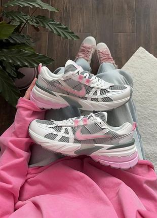 Женские кроссовки nike v2k runtek pink grey найк розового с серым цветами