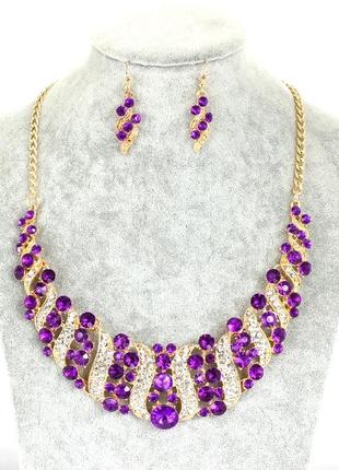 Фиолетовый набор украшений, ожерелье и серьги3 фото