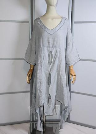 Calabaz производство итальялия льняное серое платье в стиле бохо
