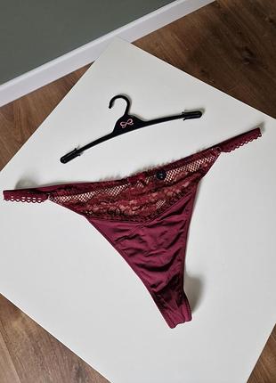 Трусики танга плюс сайз бордові hunkemoller 3xl uk 18 48 50