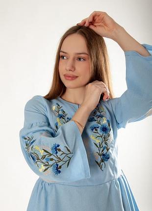 Плаття вишиванка лляне квітка волошка