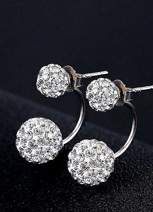 Серьги шарики 2 в 1 кафы гвоздички женские шарики в каминные каффы пуссеты