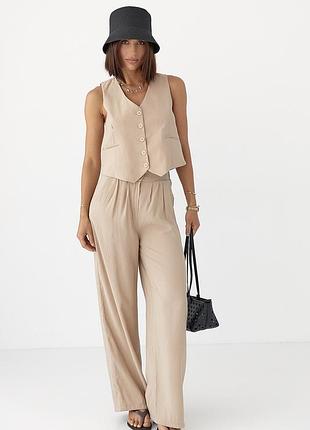 Літній брючний костюм із жилеткою