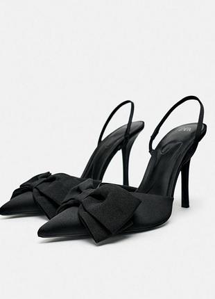 Туфли zara на высоком каблуке и с бантом