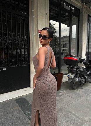 Женское вязаное платье миди. летнее женское платье. пляжное платье вязаное