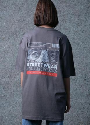 Жіноча оверсайз футболка з принтом стрітвер streetwear темно сіра