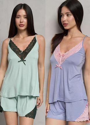 Віскозна піжама - майка і шорти з мереживом nicoletta туреччина, піжама жіноча з віскози