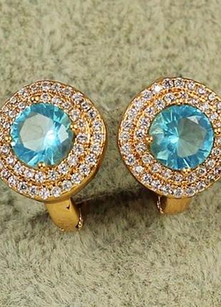 Серьги xuping jewelry большая мечта с голубым камнем 1,3 см золотистые
