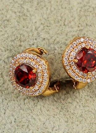 Сережки xuping jewelry велика мрія із червоним каменем 1,3 см золотисті
