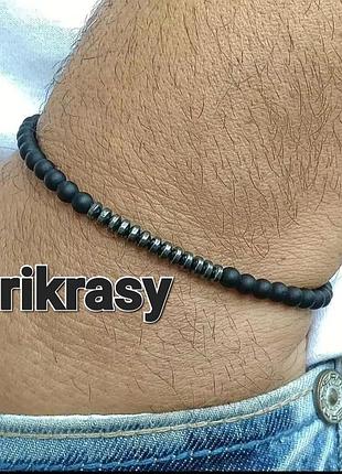 Барслет из натуральных камней гематит вулканический камень лава унисекс мужской браслет женский