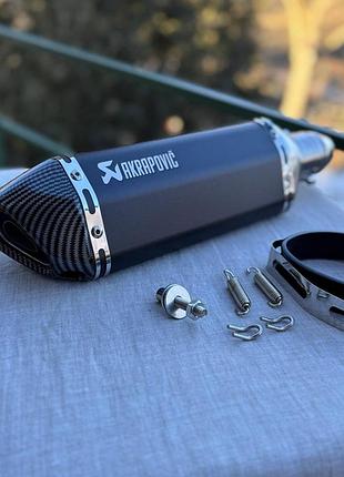 Прямоточный выхлоп akrapovic 😵 + 🎁 подарок ❗️37 см прямоток 🔥 глушитель, акрапович на мотоцикл