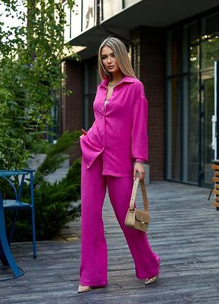 Костюм з жатки двійка сорочка на гудзиках та широкі штани