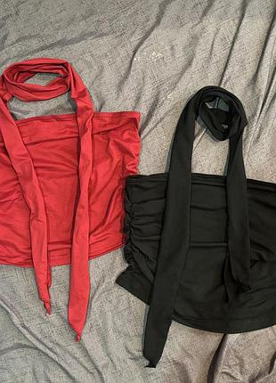 Топ з завʼязками на шию червоний/чорний