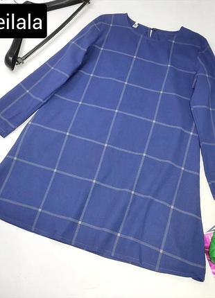 Платье женское мини рубашка синяя в клетку с карманами от бренда zeilala s m