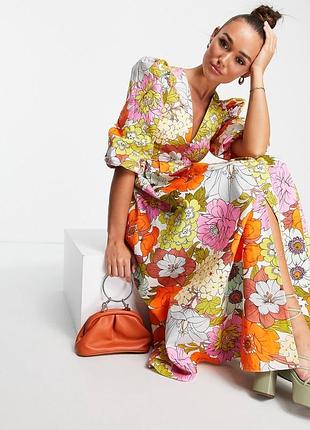 Сукня міді на ґудзиках спереду з бавовняного твілу asos edition  з квітковим принтом