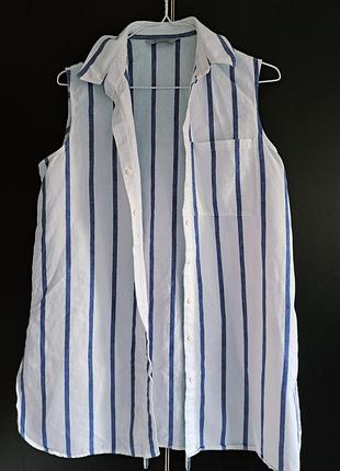Сорочка в полоску без рукавів, льон