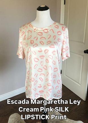 Escada margaretha ley cream pink silk lipstick print- це високоякісна та виразна блуза,